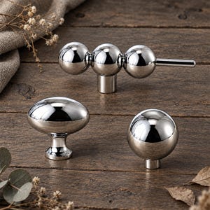 Chrome Cabinet Knob, Modern Drawer Knob, Sculptural Furniture Hardware