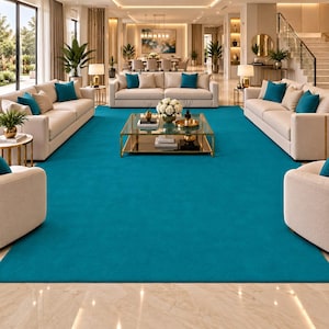 Solid Teal Area Rug, Modern Turquoise Living Room Carpet, Luxury Minimalist Rug, Contemporary Large Rectangular Floor Rug