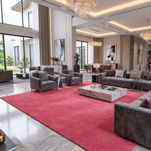 Solid Rose Pink Area Rug, Modern Luxury Living Room Carpet, Large Pink Rectangular Rug, Minimalist Contemporary Floor Decor