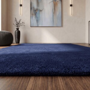 Hand-Tufted Navy Blue Wool Area Rug – Solid Rectangular Carpet (70 Sizes)