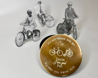 Cyclist Gift for Him, Custom Compass with Vintage Bike Engraved