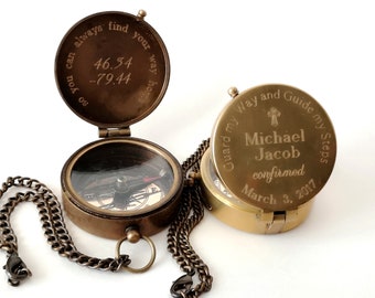 Boussole gravée, Cadeau de confirmation, Cadeau de confirmation Garçon, Boussole de baptême Garçon, Cadeau de parrain, Boussole de travail, Personnalisé personnalisé