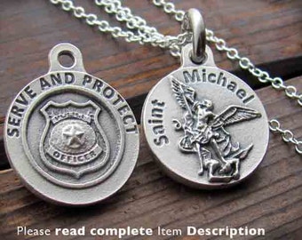 St. Michael Pendant, Police, Serve and Protect, St Michael necklace, Saint Michael, Gift Policeman, Soldier Gift, Silver Chain