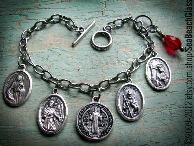 Catherine Of Siena Charm On A 8 Inch Round Double Loop Bangle Bracelet St Catherine Of Siena Charm On A 8 Inch Round Double Loop Bangle Bracelet St
