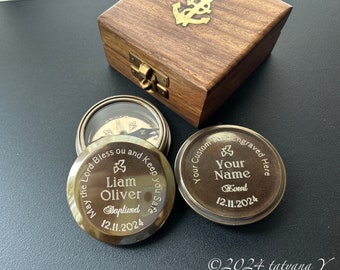 Compass in Wooden Box, Personalized Compass Gift for Baptism