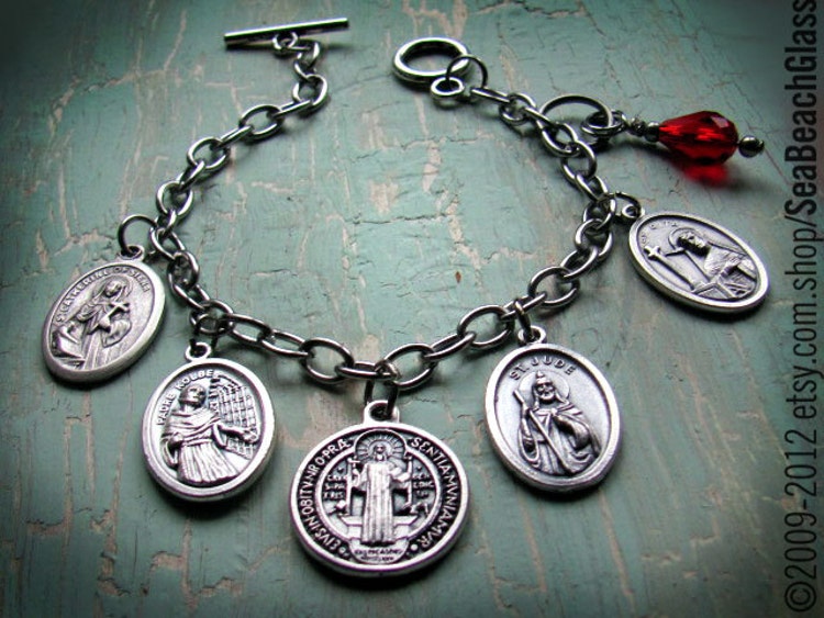 Bernadette Charm On A 8 Inch Round Double Loop Bangle Bracelet St Bernadette Charm On A 8 Inch Round Double Loop Bangle Bracelet St