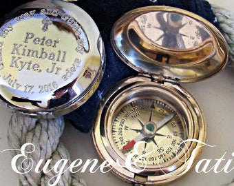 Engraved Compass Silver or Brass, Personalized Gifts for Men