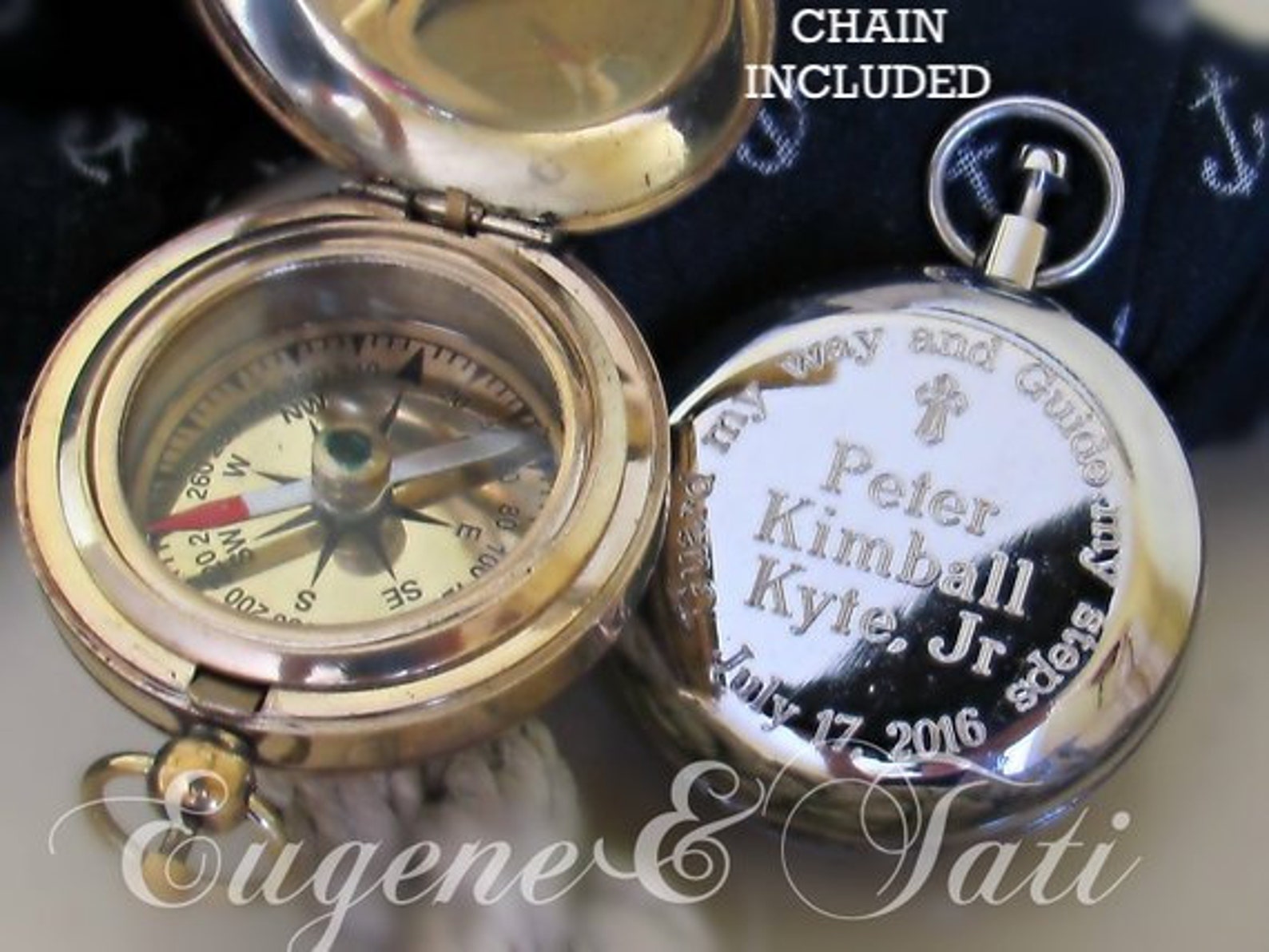 Engraved Compass Religious Compass With Chain Personalized Etsy UK