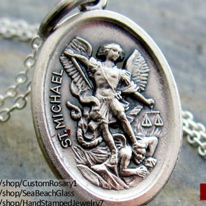 St Michael Necklace. Archangel Michael. Saint Michael. St. Michael. STERLING Silver Chain. Baptism Gift. Gift for Godparents. image 3