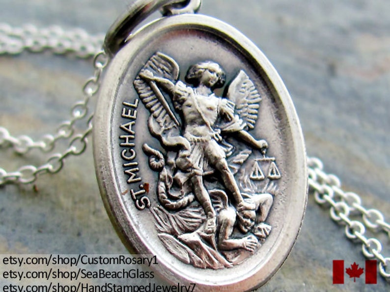 St Michael Necklace. Archangel Michael. Saint Michael. St. Michael. STERLING Silver Chain. Baptism Gift. Gift for Godparents. image 3