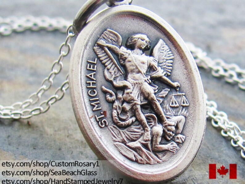 St Michael Necklace. Archangel Michael. Saint Michael. St. Michael. STERLING Silver Chain. Baptism Gift. Gift for Godparents. image 4