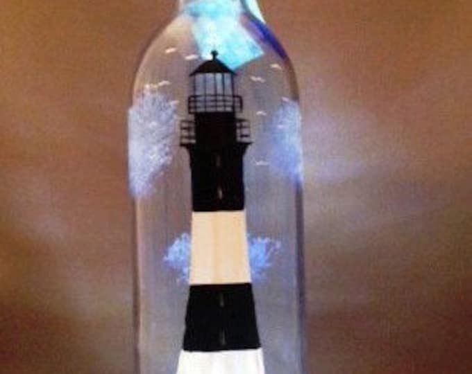 Lighthouse Handpainted Wine Bottle With Soft LED Light Etsy