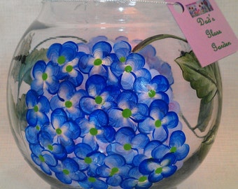 Hydrangea and Dragon fly  Ivy Bowl Candle with LED tealight