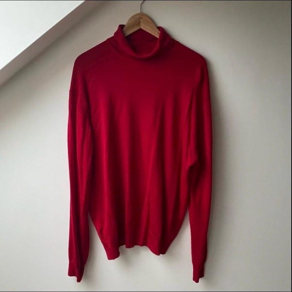 Vintage 80s John Rocha Chinatown Oversized Red Wool Turtleneck Sweater Jumper S/M, foto 1 di 5