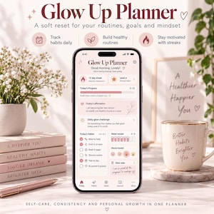 Planificador de hábitos Glow Up, aplicación interactiva digital para rutinas diarias 2027