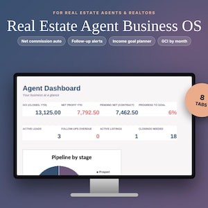 Real Estate Agent CRM Spreadsheet, Realtor Commission Tracker, Deal Pipeline (Google Sheets/Excel)