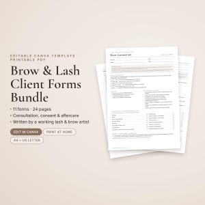 Brow and Lash Client Forms Bundle, Consent Form, Aftercare Card, Lash Lift and Brow Lamination Consultation Form, Editable Canva, A4 Letter