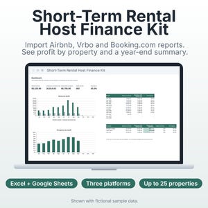 Short Term Rental Bookkeeping Spreadsheet for Airbnb, Vrbo, Booking.com Hosts, Excel, Google Sheets