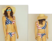 American Flag Bikini,USA flag knotted bikini top,Strappy bottoms,Swimsuits plus size,4th July,Swimwear,Bathing suits women,Patriotic bikini