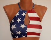 American Flag bikini USA flag cut out high neck halter bikini top Swimwear women Swimsuits plus size Bathing suits 4th July Festival top