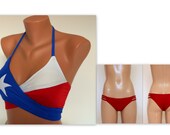 Texas Flag Bikini Texas flag wrap around bikini top Starrpy bottoms Swimwear women Swimsuits plus size Bathing suits Patriotic bikini