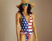 American Flag one piece swimsuit USA Flag one piece high cut swimsuit Swimwear women Plus size swimsuits Bathing suits 4th July High leg