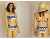 American Flag knot bandeau bikini top knot cheeky brazilian bottoms Bikini set Swimsuits Bathing suit 4th July Patriotic
