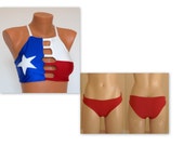 Texas Flag Bikini Texas Flag strappy high neck halter bikini top and red bottoms Swimwear women Swimsuits plus size Bathing suits Bikini set