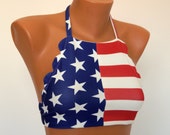 American Flag scallop bikini top,USA flag high neck halter top,Swimwear,Swimsuits,Plus size,Bathing suits,4th July,Patriotic