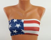 American flag bandeau bikini Swimsuits women Plus size swimwear 4th July Bathing suits women Bandeau bra Patriotic bikini