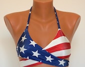 American Flag Bikini American Flag wrap around halter top Swimwear women Swimsuits plus size Bathing suits 4th July Patriotic bikini top