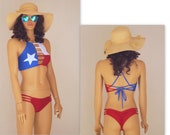 Texas Flag Bikini,Flag bikini top and red cheeky bottoms,Halter bikini top,Womens swimwear,Swimsuits plus size,Bathing suits,4th July bikini
