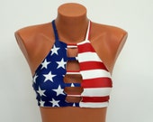 American flag high neck halter bikini top,Patriotic,Swimwear,Swimsuit,Bathing suits,Plus size,4th July
