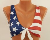 American flag bikini top USA flag knotted bikini top High neck bikinis Swimwear women Swimsuits plus size Bathing suit 4th July Halter top