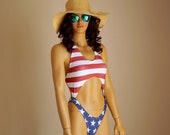 American Flag high hip one piece swimsuit USA Flag one piece swimsuit Swimwear women Plus size swimsuits Patriotic Bathing suits 4th July