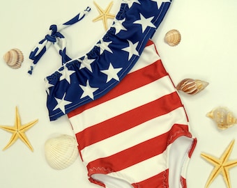 Toddler Baby Girls Striped Two Piece Bikini Set 4th of July Party Bathing Suit