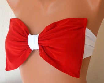 Bow bandeau,Red and white padded bow bandeau bikini top,Bathing suits,Swimwear,Swimsuit,70s Clothing