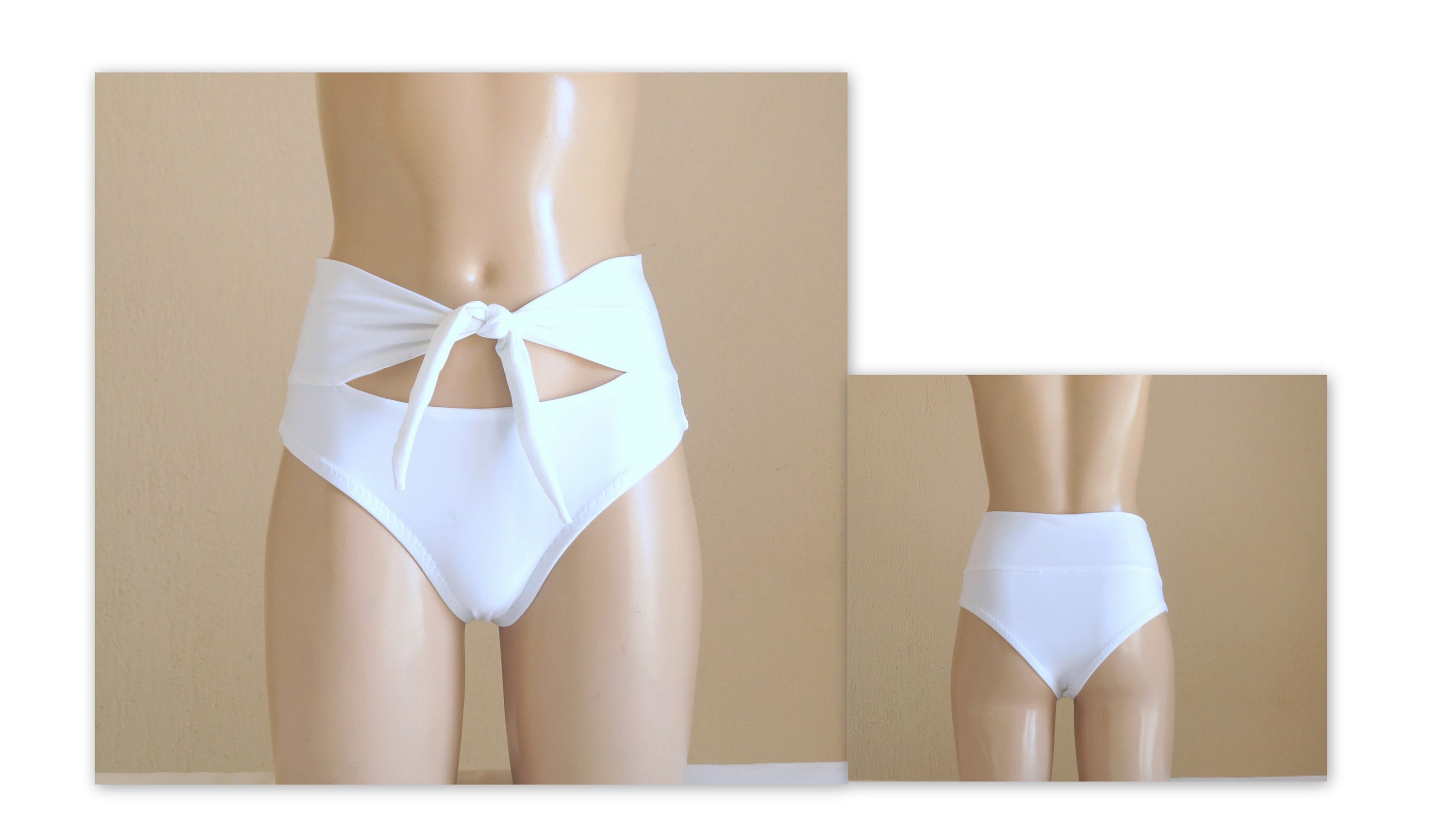 White Fully Lined Full Coverage High Waist Knot Bikini Bottoms plus Size swimwear swimsuits bathing Suits Etsy Canada