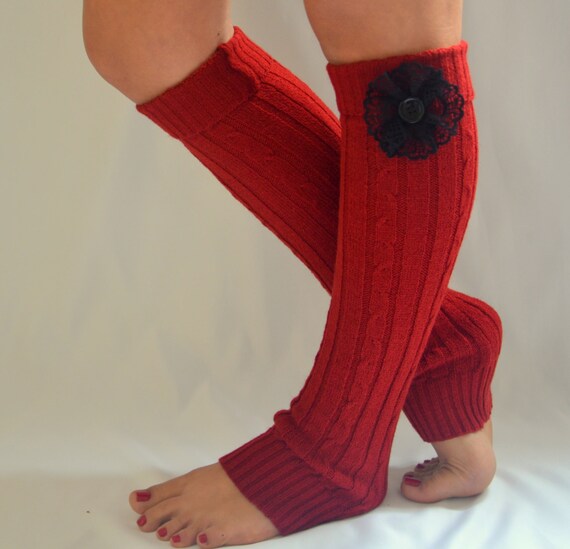 Items similar to Red leg warmers with lace flower boho leg warmers boot
