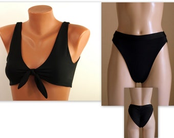 Black seamless knotted bikini top high hip scrunch bottoms/Swimsuits Women/Swimwear Plus size/Bathing suits/Bikini set