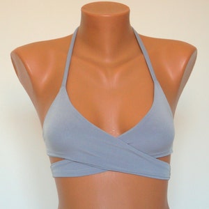 Gray wrap around padded triangle bikini top//Bathing suit//Womens swimwear//Swimsuit//Seamless