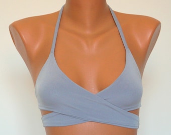 Gray wrap around padded triangle bikini top//Bathing suit//Womens swimwear//Swimsuit//Seamless