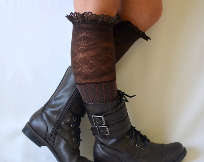 Brown Lace Boot Socks Leg Warmers Lace Boot Socks Girly Boot Socks Boot