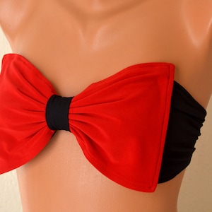 Bow bandeau/Red and black bow bandeau bikini top/Swimwear women/Swimsuits plus size/Bathing suits women/Summer bra/Yoga top/Festival top