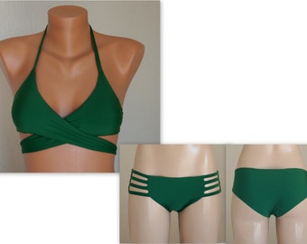 Emerald Green wrap bikini top full coverage boyshort bikini bottoms//Plus size//Bathing suit//Swimwear//Swimsuit