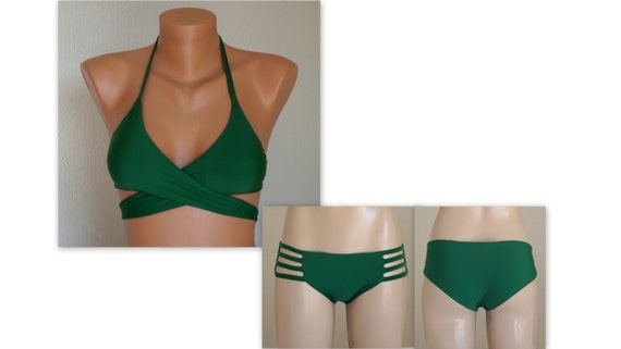 Emerald Green Wrap Bikini Top Full Coverage Boyshort Bikini