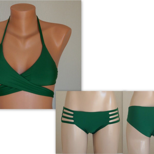 Emerald Green wrap bikini top full coverage boyshort bikini bottoms//Plus size//Bathing suit//Swimwear//Swimsuit