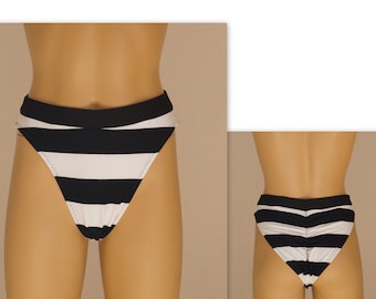 High cut stripe scrunch butt bikini bottoms//Plus size//,High waist//High hip//Swimwear//Swimsuit//Bathing suit