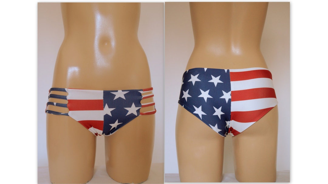 【THEAIRTOWN】★送料・関税込★chrome usa flag bikini New American Flag Brazilian Tie Bikini Bottom – MARETOA
