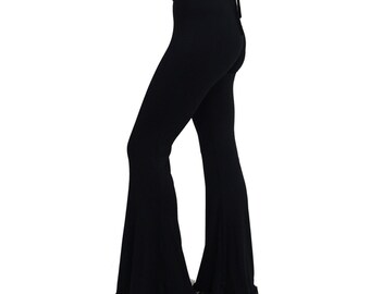 Bell bottoms women/Solid black flare pants/Hippie pants/Boho flare pants/Stretchy plus size bell bottoms/Women's leggings/Gift/Lace pants